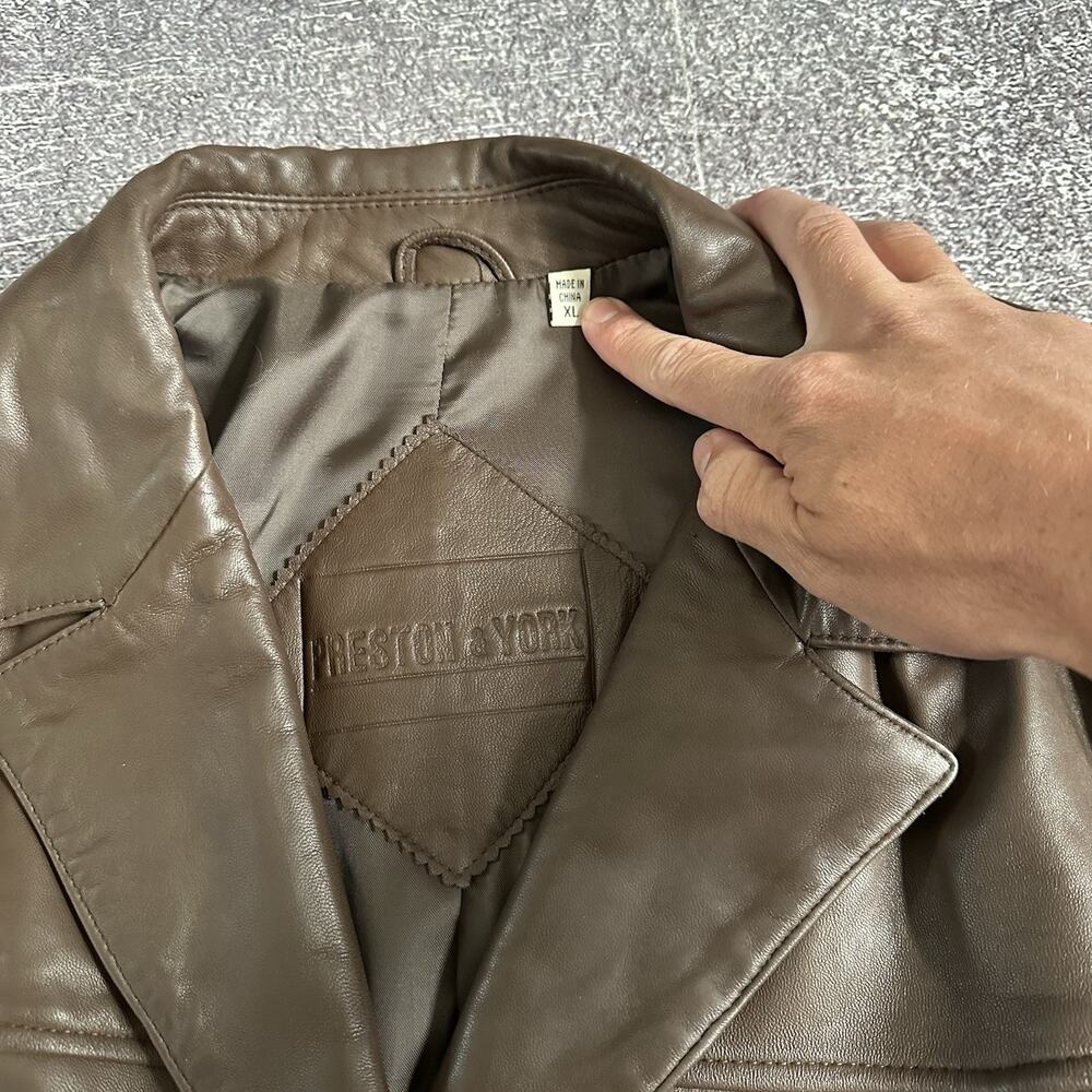 Mens Vintage Preston & York Dark Brown Lambskin Leather Duster Coat Jacket Sz XL